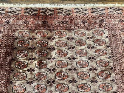 Pakistani Bokhara Turkoman Rug 7x10, Handmade Vintage Wool Carpet, Brown-Red - Nuvé