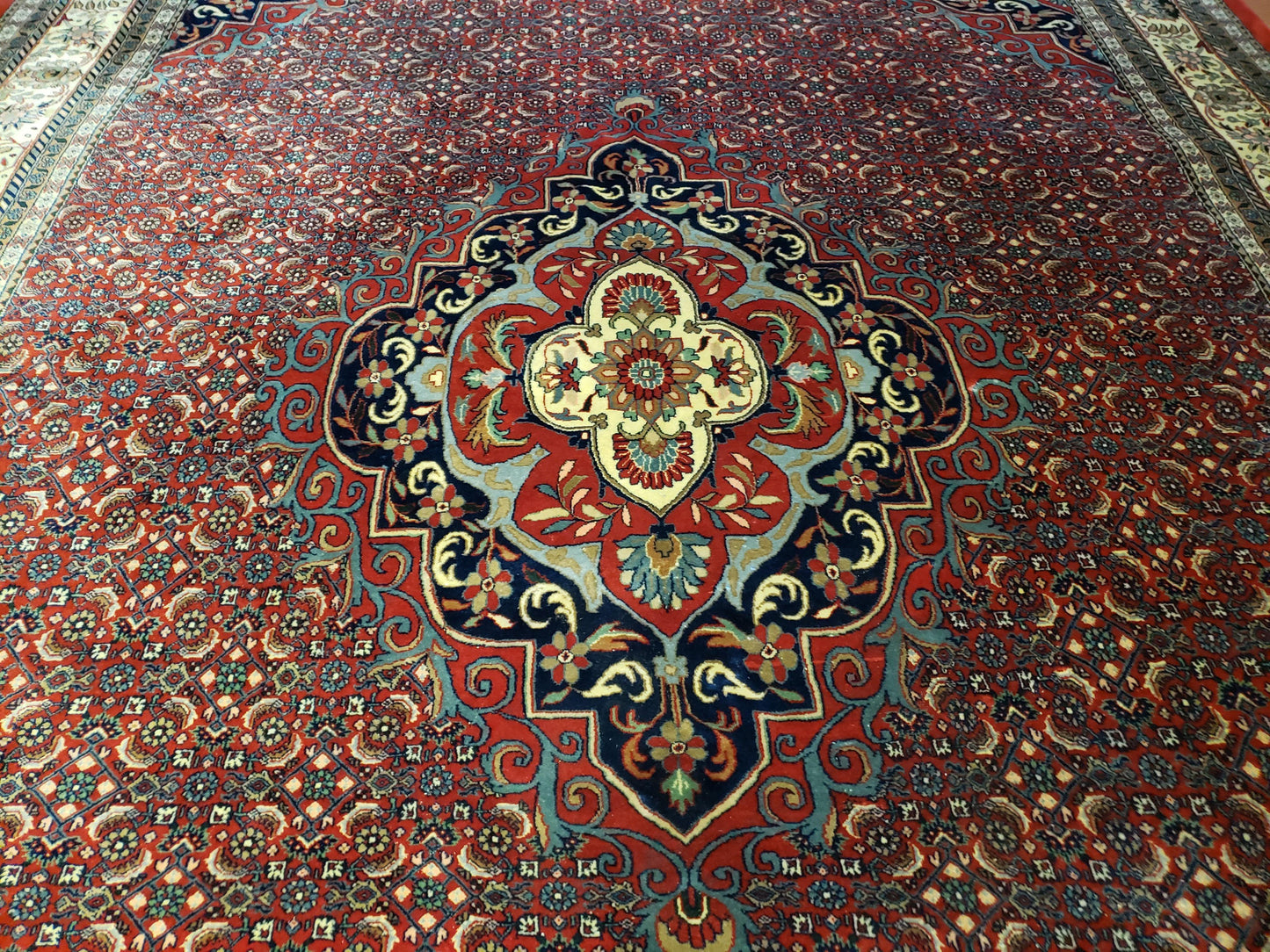Indian Rug 9x12 Red Indo Bidjar Rug 9x12 Vintage Rug Allover Pattern Medallion Rug Wool Rug Nice Persian Design - Nuvé