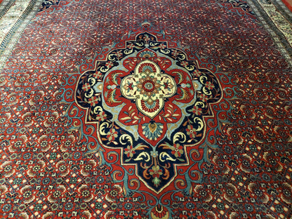 Indian Rug 9x12 Red Indo Bidjar Rug 9x12 Vintage Rug Allover Pattern Medallion Rug Wool Rug Nice Persian Design - Nuvé