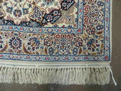 Persian Isfahan Rug 3x6, Fine 650 KPSI, Hand Knotted, Ivory