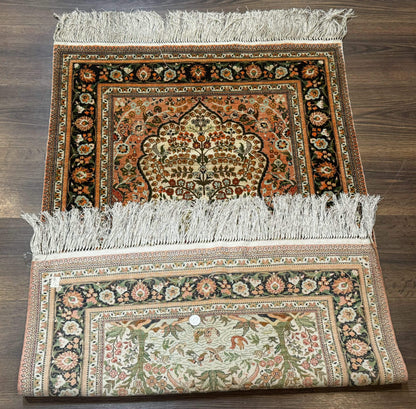 Exceptional Silk Rug 2.6 x 4, Very Fine 630 KPSI, Persian Vase Tree of Life Bird Pictorials, Handmade - Nuvé