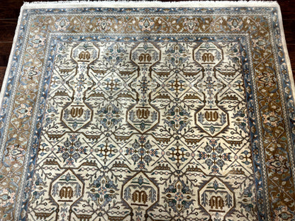 Indo Persian Rug 6x9, Beige, Allover Pattern, Vintage Wool Oriental Carpet - Nuvé