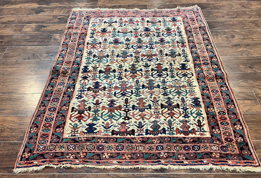 Persian Afshar Rug 5x6, Allover Repeated Motif, Wool Tribal Carpet, Handmade Semi Antique Rug - Nuvé