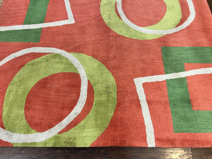 Abstract Rug 6x9, Modern Contemporary Rug, Red-Orange Green - Nuvé