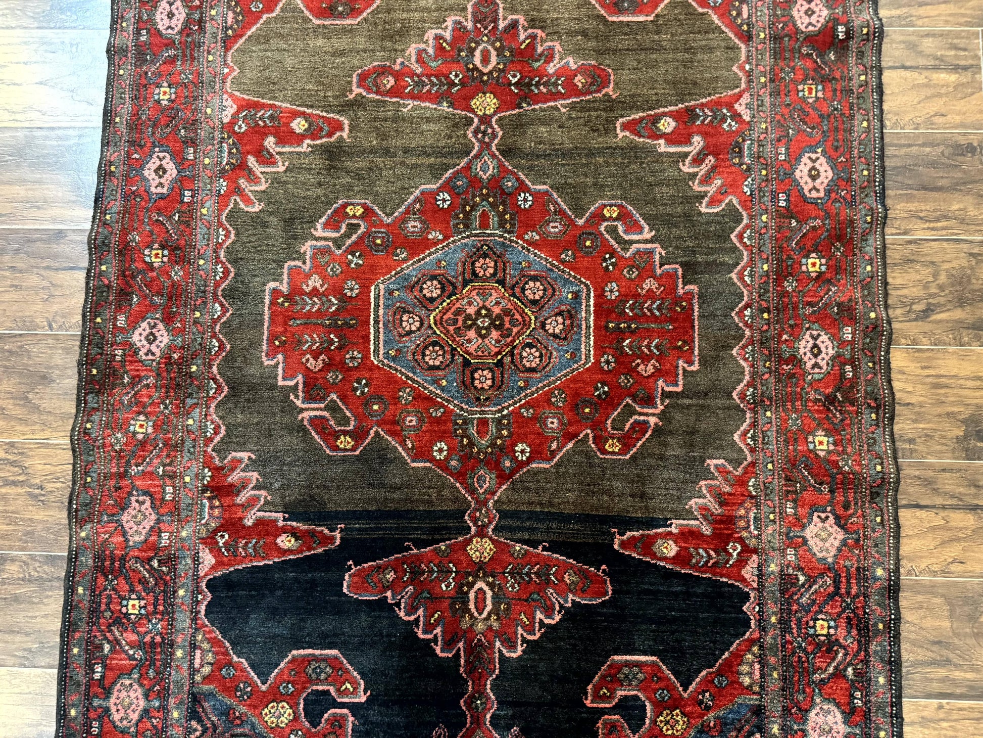 Antique Persian Tribal Rug 5x7, Geometric Wool Carpet, Kurdish Senneh Rug - Nuvé