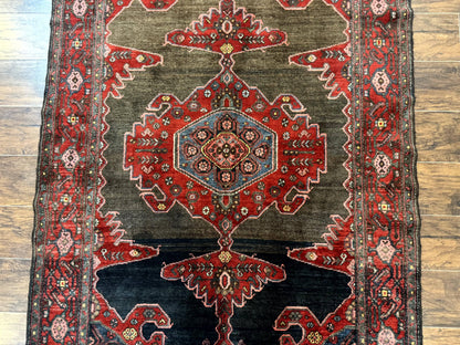 Antique Persian Tribal Rug 5x7, Geometric Wool Carpet, Kurdish Senneh Rug - Nuvé