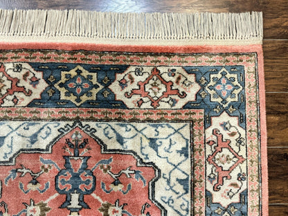 Karastan Rug 4x6 Bergama Design #737, Karastan Area Rug, Vintage Wool Karastan Carpet, Original Collection 700 Series, Salmon Red Light Blue - Nuvé