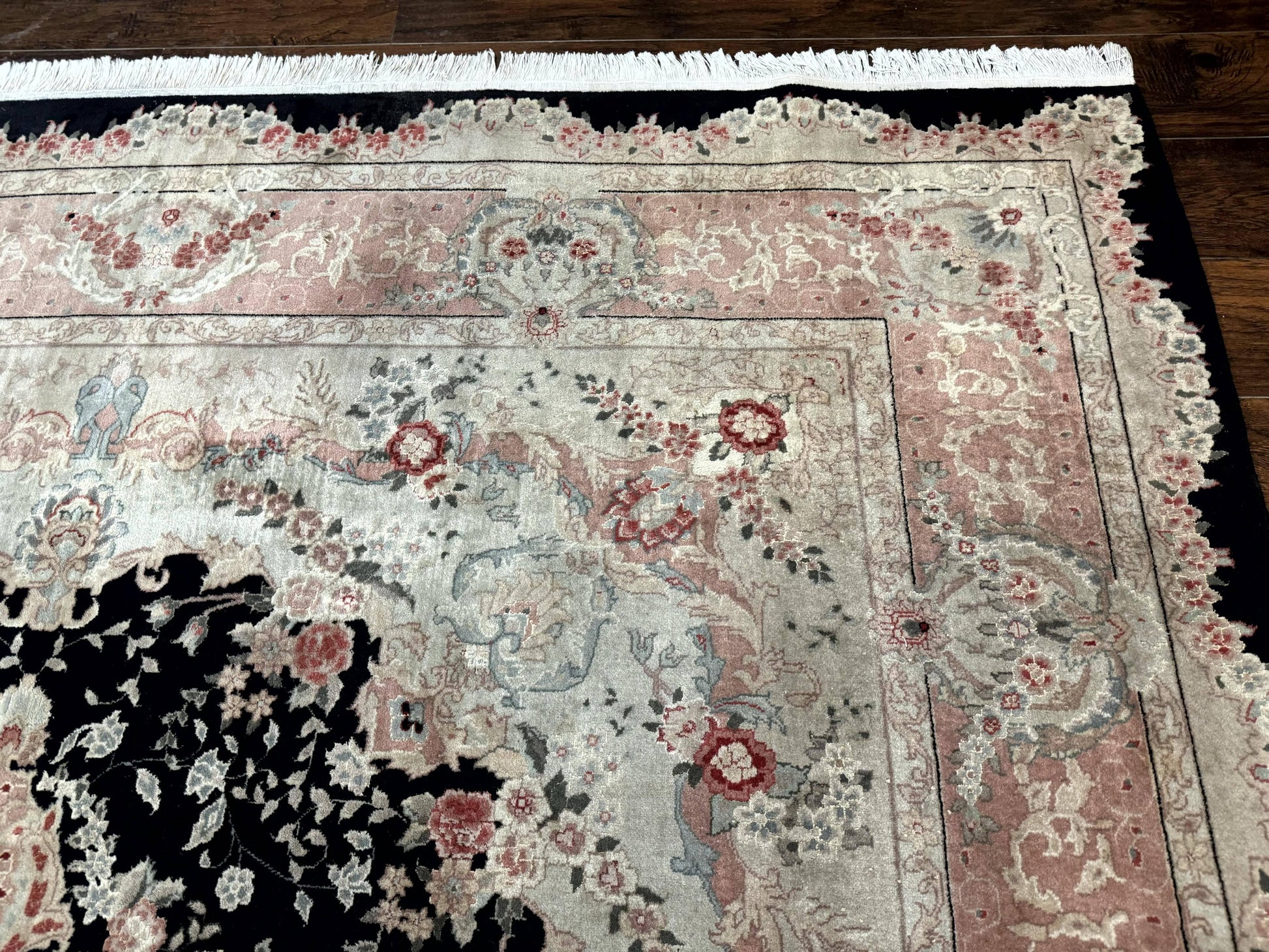 Pak Persian Tabriz Rug 8.6 x 11.6, Black Pink, Traditional Elegant Formal Oriental Carpet, Dining Room Rug, Fine 225 KPSI - Nuvé