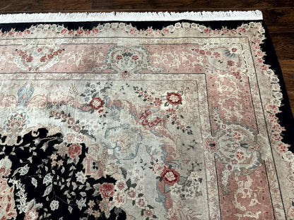 Pak Persian Tabriz Rug 8.6 x 11.6, Black Pink, Traditional Elegant Formal Oriental Carpet, Dining Room Rug, Fine 225 KPSI - Nuvé