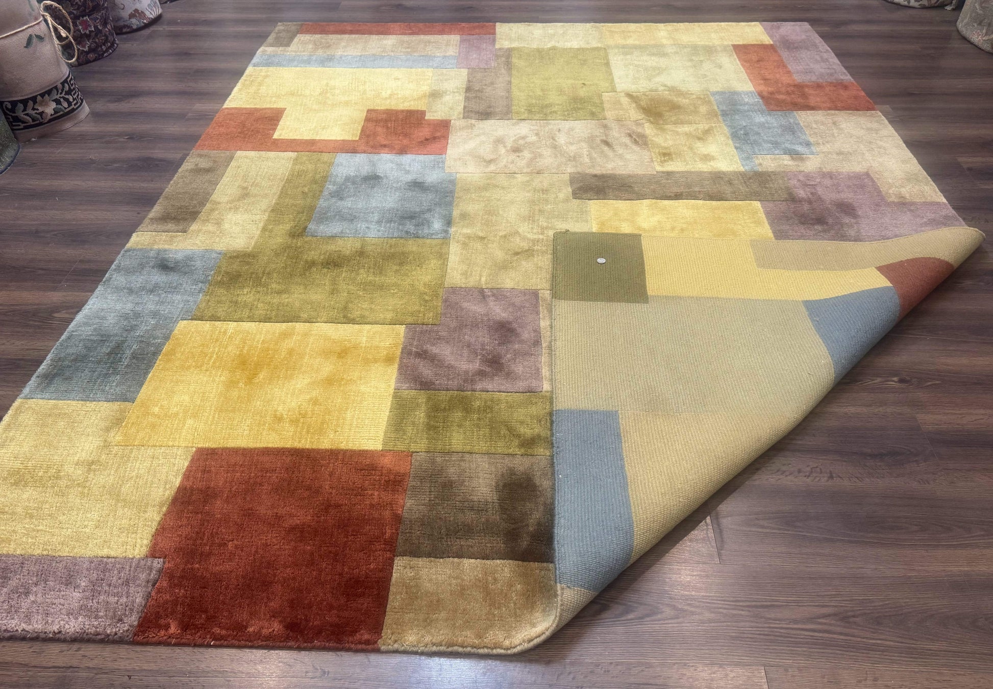 Modern Tibetan Wool Rug 8x10, Multicolor, Thick Pile, Contemporary, Nepali, Handmade - Nuvé