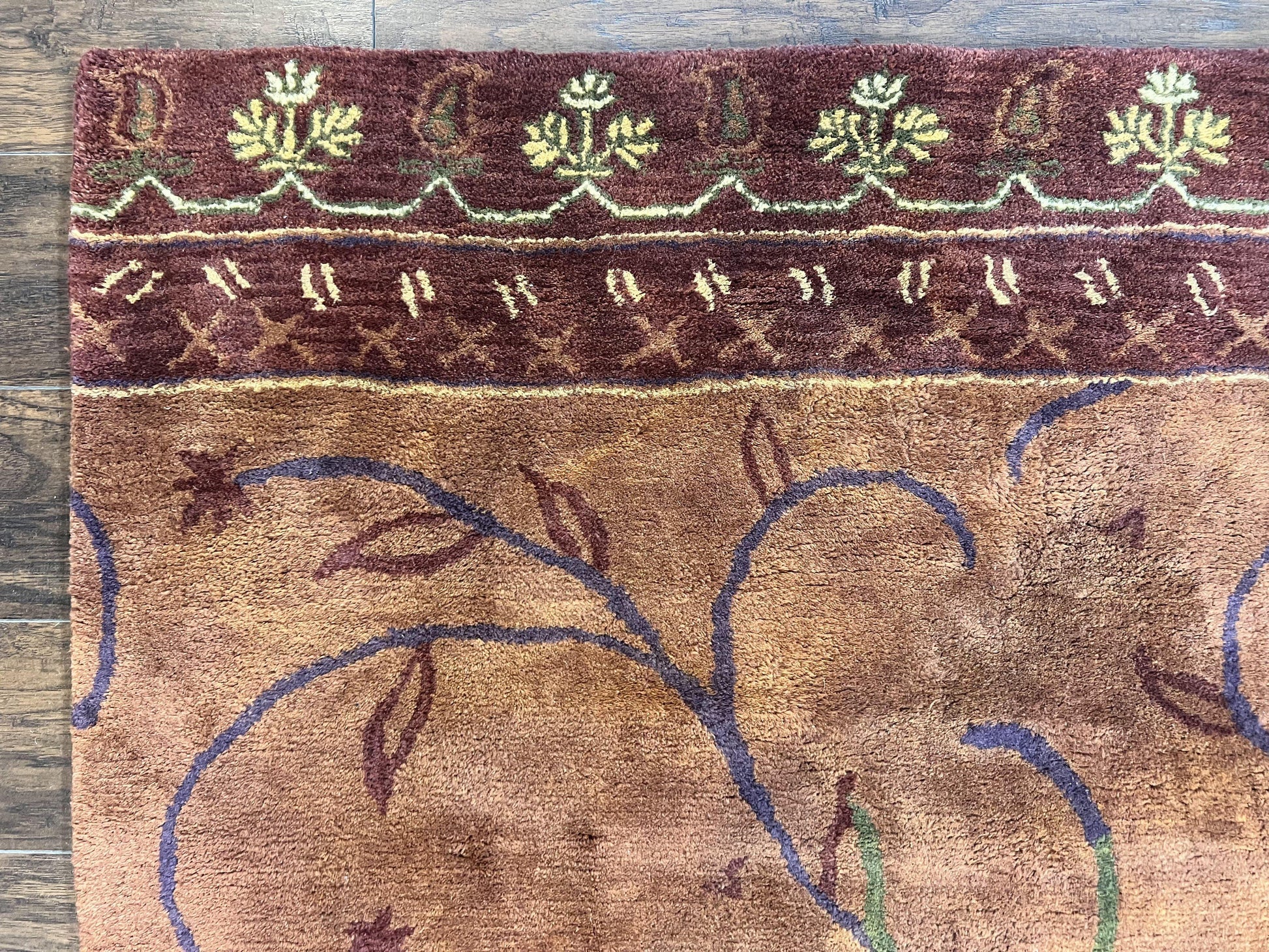 Pottery Barn Rug 5x8, Vintage Hand Tufted Carpet, Wool and Silk, Rust & Maroon - Nuvé