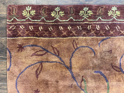 Pottery Barn Rug 5x8, Vintage Hand Tufted Carpet, Wool and Silk, Rust & Maroon - Nuvé