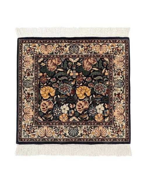Square Pak Persian Small Rug 2.7 x 2.7, William Morris Design, Dark Green, Floral, Handmade