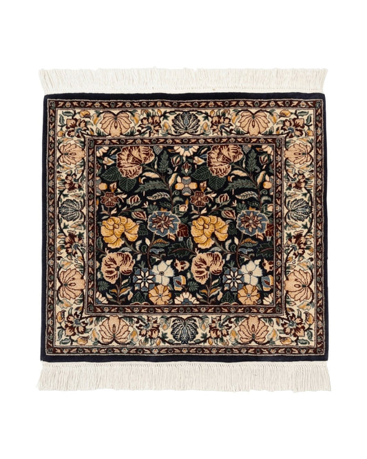 Square Pak Persian Small Rug 2.7 x 2.7, William Morris Design, Dark Green, Floral, Handmade