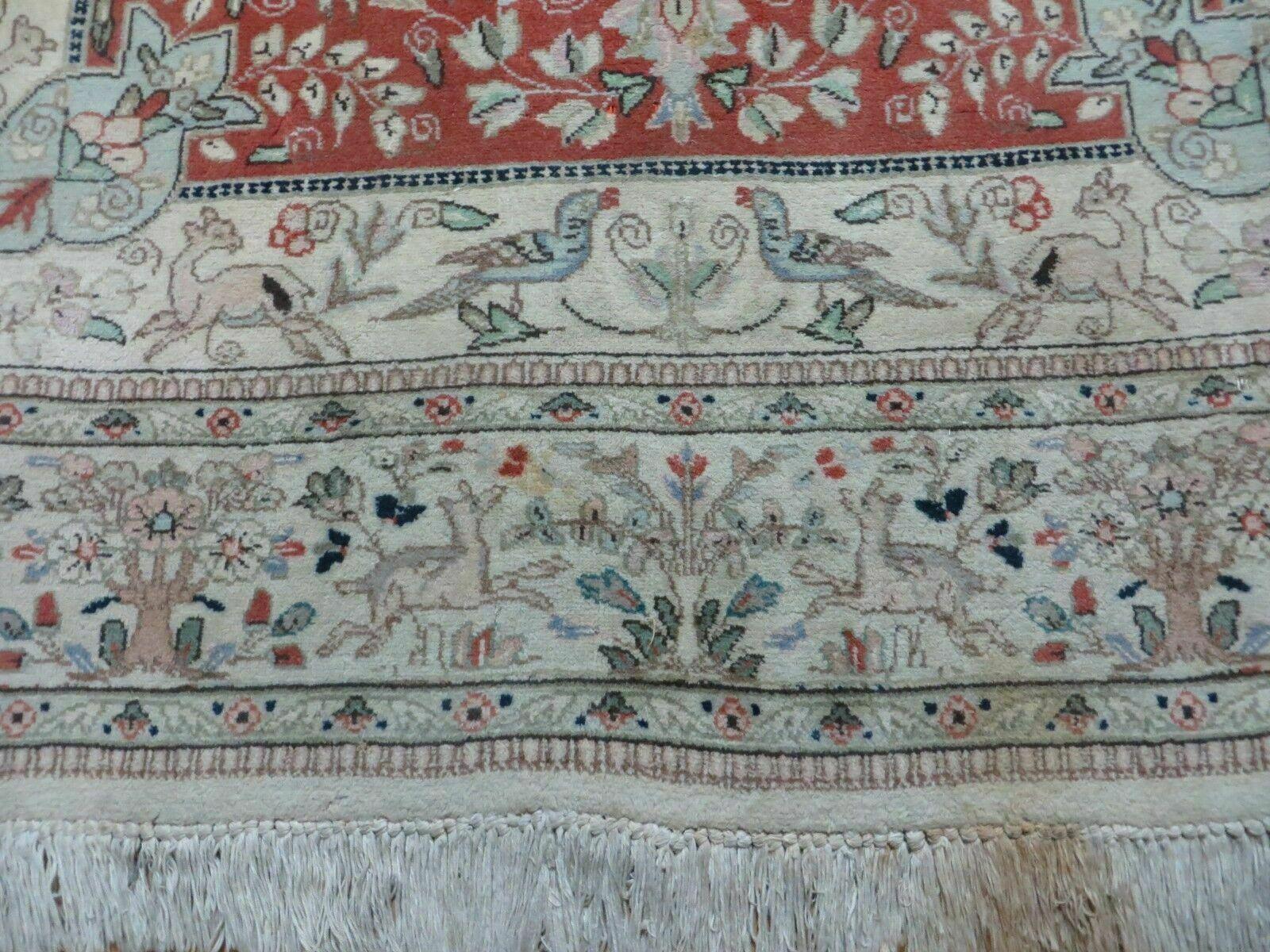 6' X 9' Vintage Handmade India Oriental Floral Wool Rug Hunting Bird Deer Nice - Nuvé