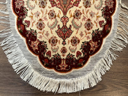 Small Oval Persian Tabriz Rug 2x4, Kork Wool and Silk Highlights, Fine 260 KPSI - Nuvé