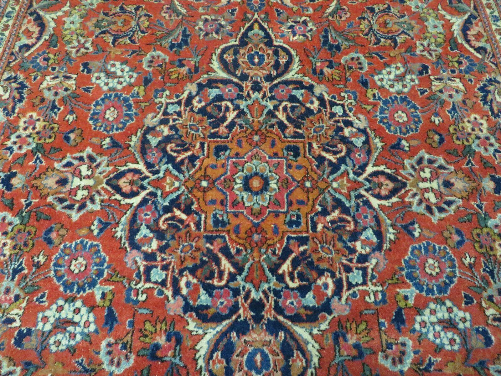 Persian Kashan Rug 4x7, Red and Navy Blue Semi Antique Vintage Wool Oriental Carpet, Hand Knotted Rug, Floral Medallion, High Quality Fine Carpet - Nuvé