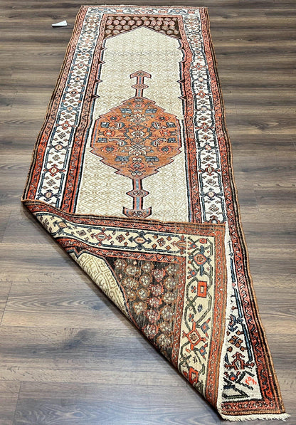 Rare Persian Tribal Runner Rug 3.5 x 10, Sarab Serab Kalegy Carpet, Antique 1920s Collectible Geometric Medallion Oriental Wool Runner, Hand Knotted, Camel Hair Color - Nuvé
