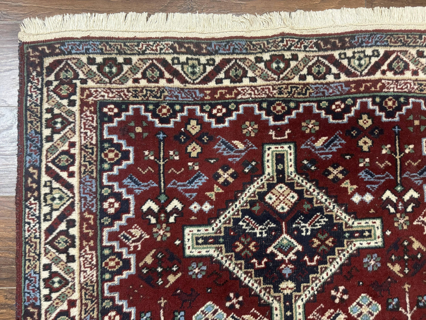 Persian Afshar Rug 4x5 Red Navy Geometric Tribal Wool Carpet - Nuvé
