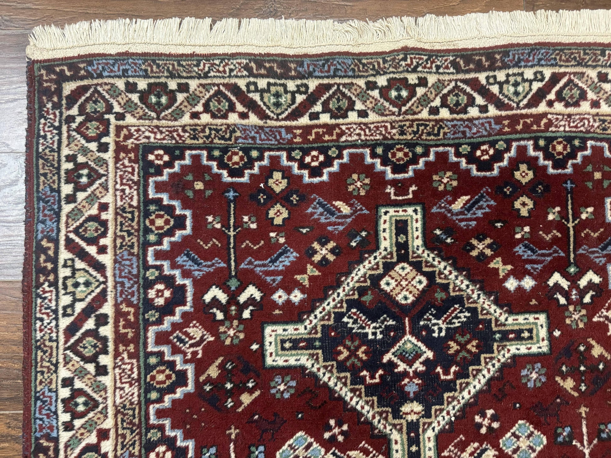 Persian Afshar Rug 4x5 Red Navy Geometric Tribal Wool Carpet - Nuvé