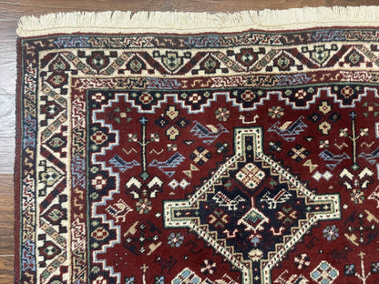 Persian Afshar Rug 4x5 Red Navy Geometric Tribal Wool Carpet - Nuvé