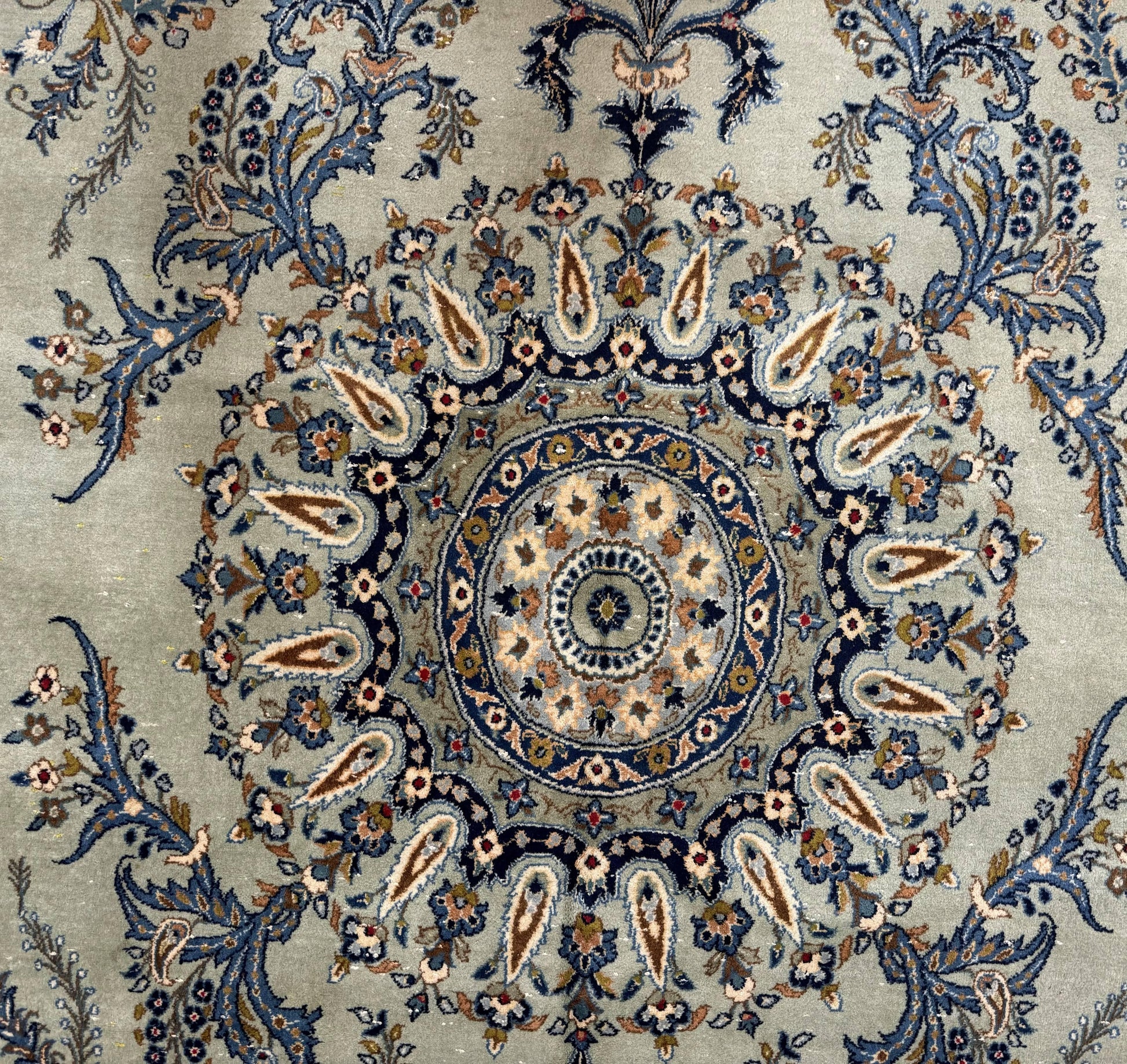 Light Green and Blue Persian Kashan Rug 7x10, Authentic Persian Carpet, Handmade, Wool - Nuvé