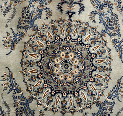 Light Green and Blue Persian Kashan Rug 7x10, Authentic Persian Carpet, Handmade, Wool - Nuvé