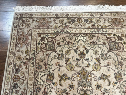 Pak Persian Rug 4x6, Floral Medallion, Beige, Wool and Silk Highlights, Vintage Handmade Rug - Nuvé