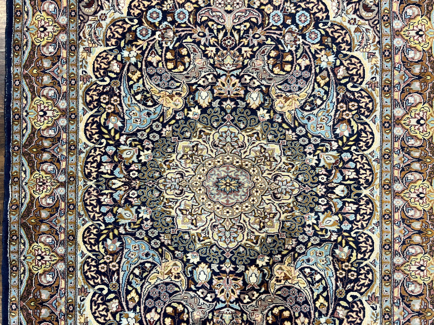 Pak Persian Rug 5x7, Navy Blue Hand Knotted Wool Oriental Carpet 5 x 7 ft, Floral Medallion, Traditional Vintage Pakistani Rug, 225 KPSI - Nuvé
