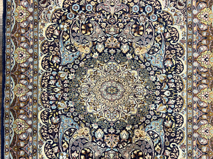 Pak Persian Rug 5x7, Navy Blue Hand Knotted Wool Oriental Carpet 5 x 7 ft, Floral Medallion, Traditional Vintage Pakistani Rug, 225 KPSI - Nuvé