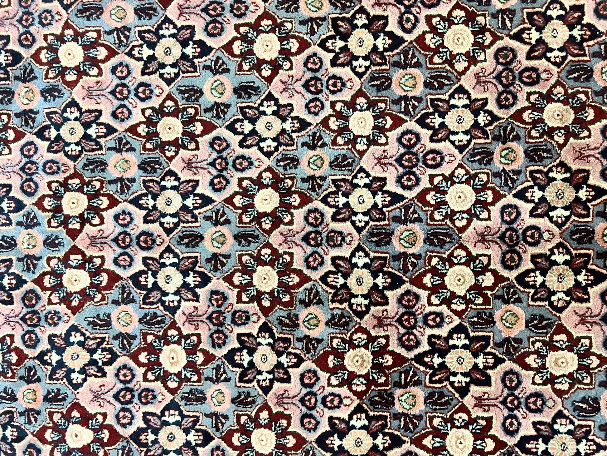 Indo Persian Rug 8x10, Repeated Allover Pattern, Navy Blue Ivory, Handmade Vintage Wool Carpet - Nuvé