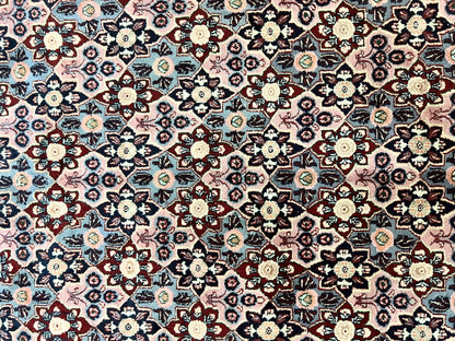 Indo Persian Rug 8x10, Repeated Allover Pattern, Navy Blue Ivory, Handmade Vintage Wool Carpet - Nuvé