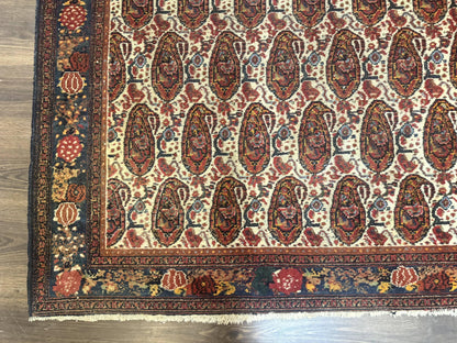 Antique Persian Kurdish Senneh Rug 4.6 x 6.5, Repeated Paisely Boteh Design, Handmade - Nuvé