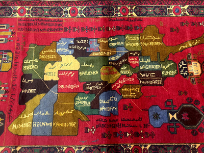 Red Afghan Balouch Rug 3x7, Tribal, Map of Afghanistan Depiction, Handmade, New - Nuvé