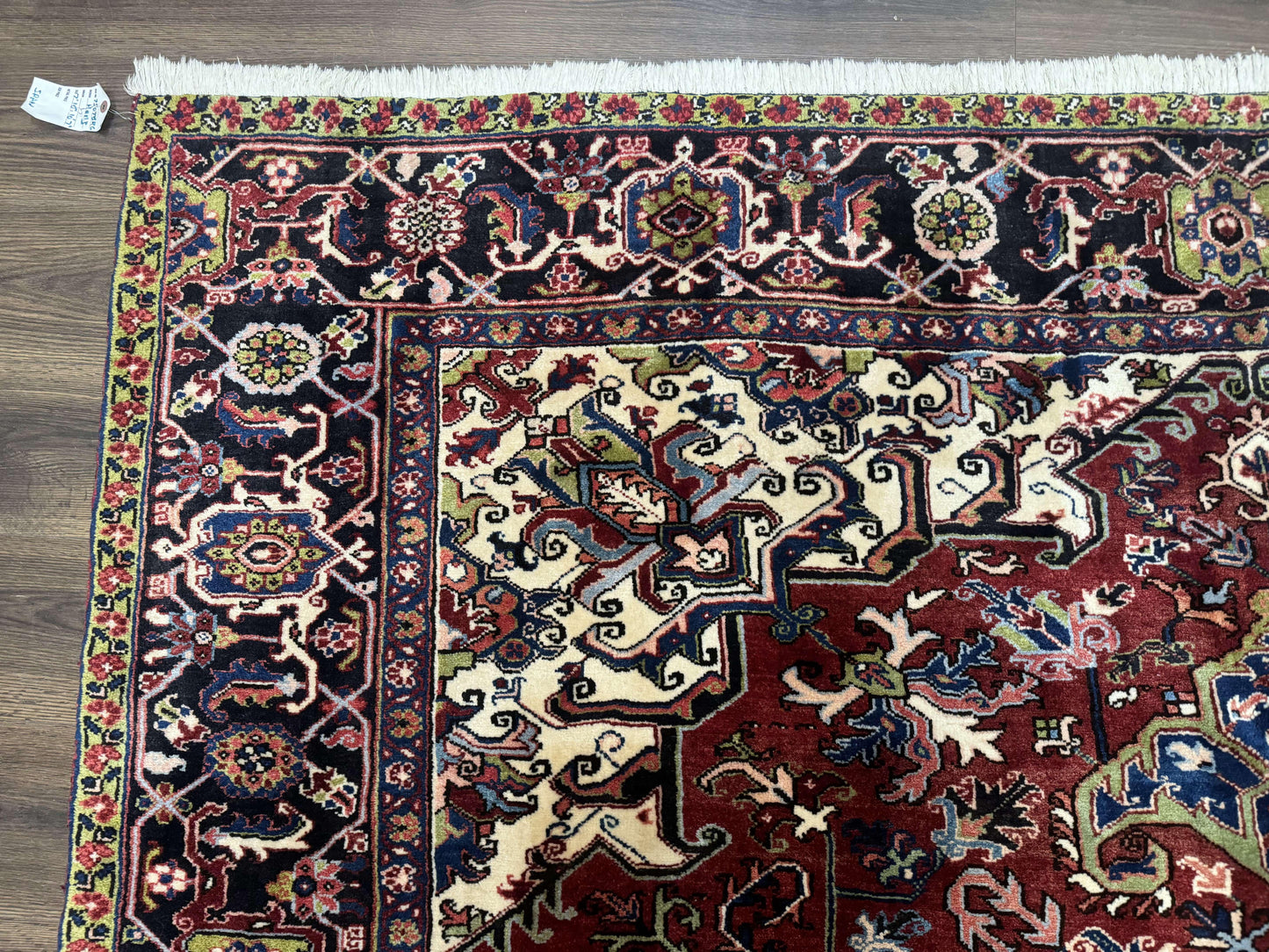 Antique Persian Heriz Rug 8x11, Geometric Tribal Wool Carpet, Brick Red - Nuvé