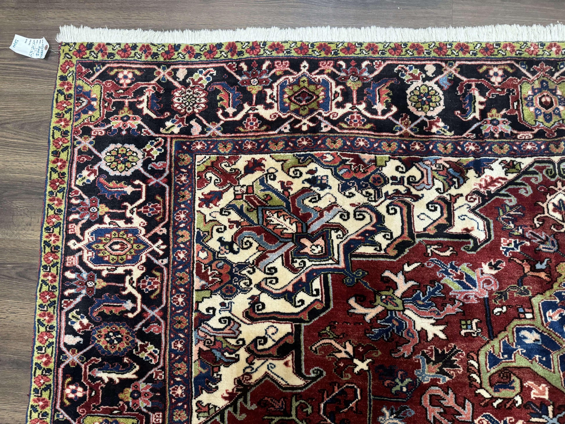 Antique Persian Heriz Rug 8x11, Geometric Tribal Wool Carpet, Brick Red - Nuvé
