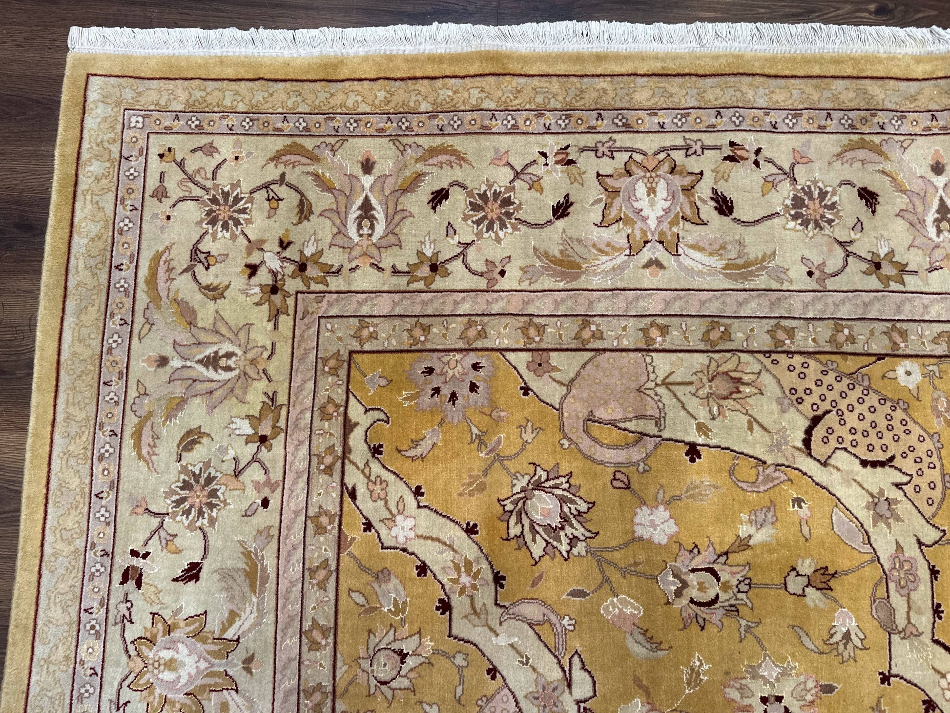 Sino Persian Rug 8x11, Wool with Silk Highlights, Unique Colors, Gold and Light Green, Fine 240 KPSI - Nuvé