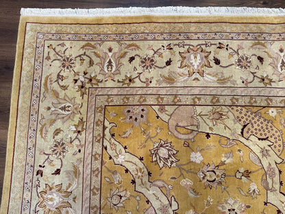 Sino Persian Rug 8x11, Wool with Silk Highlights, Unique Colors, Gold and Light Green, Fine 240 KPSI - Nuvé