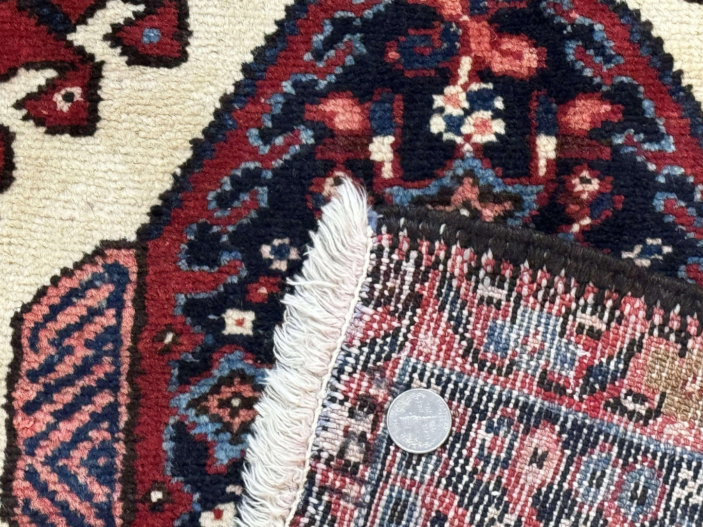 Persian Karajeh Rug 5x6, Antique Heriz Carpet, Geometric, Persian Tribal Rug, Brick Red Navy Blue - Nuvé