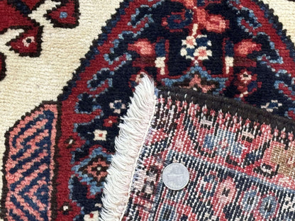 Persian Karajeh Rug 5x6, Antique Heriz Carpet, Geometric, Persian Tribal Rug, Brick Red Navy Blue - Nuvé
