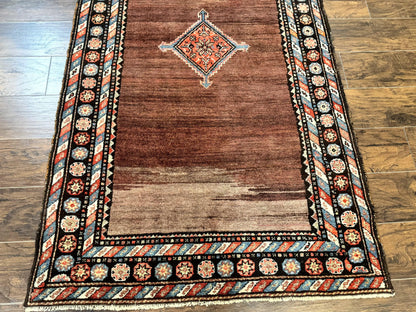 Antique Persian Rug 4x7, Sarab Tribal Wool Carpet, Brown and Multicolor, Handmade Wide Runner Rug 4 x 7, Open Field, Rainbow Border - Nuvé