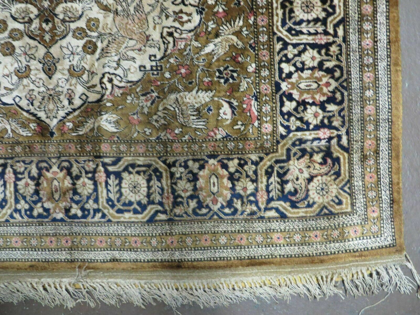 Handmade Silk Rug 3x5, Vintage Antique Silk Carpet, Hand-Knotted Oriental Rug 3 x 5, Animal Motifs, Deer Birds, One-Of-A-Kind - Nuvé