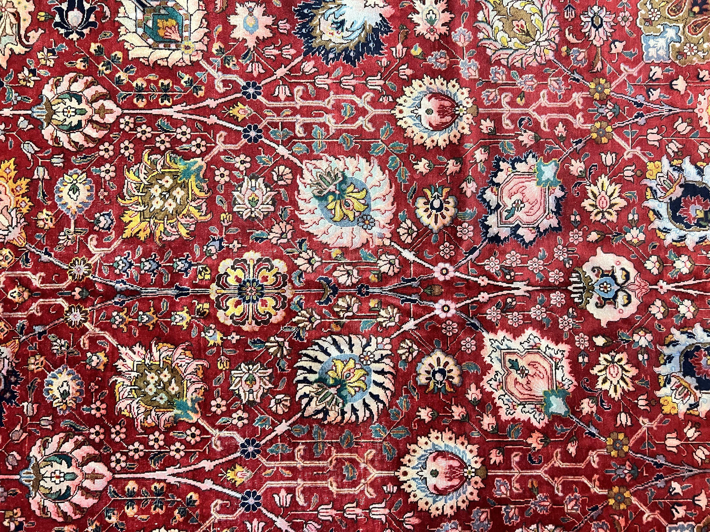 Persian Tabriz Rug 10x12, Floral Allover, Handmade Vintage Wool Carpet, Red and Cream - Nuvé