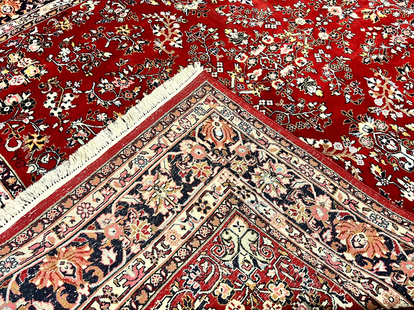 Indo Persian Sarouk Rug 8x10, Red, Floral Allover, Handmade Vintage Wool Carpet, Traditional Rug - Nuvé