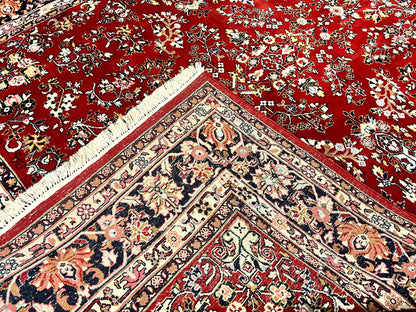 Indo Persian Sarouk Rug 8x10, Red, Floral Allover, Handmade Vintage Wool Carpet, Traditional Rug - Nuvé