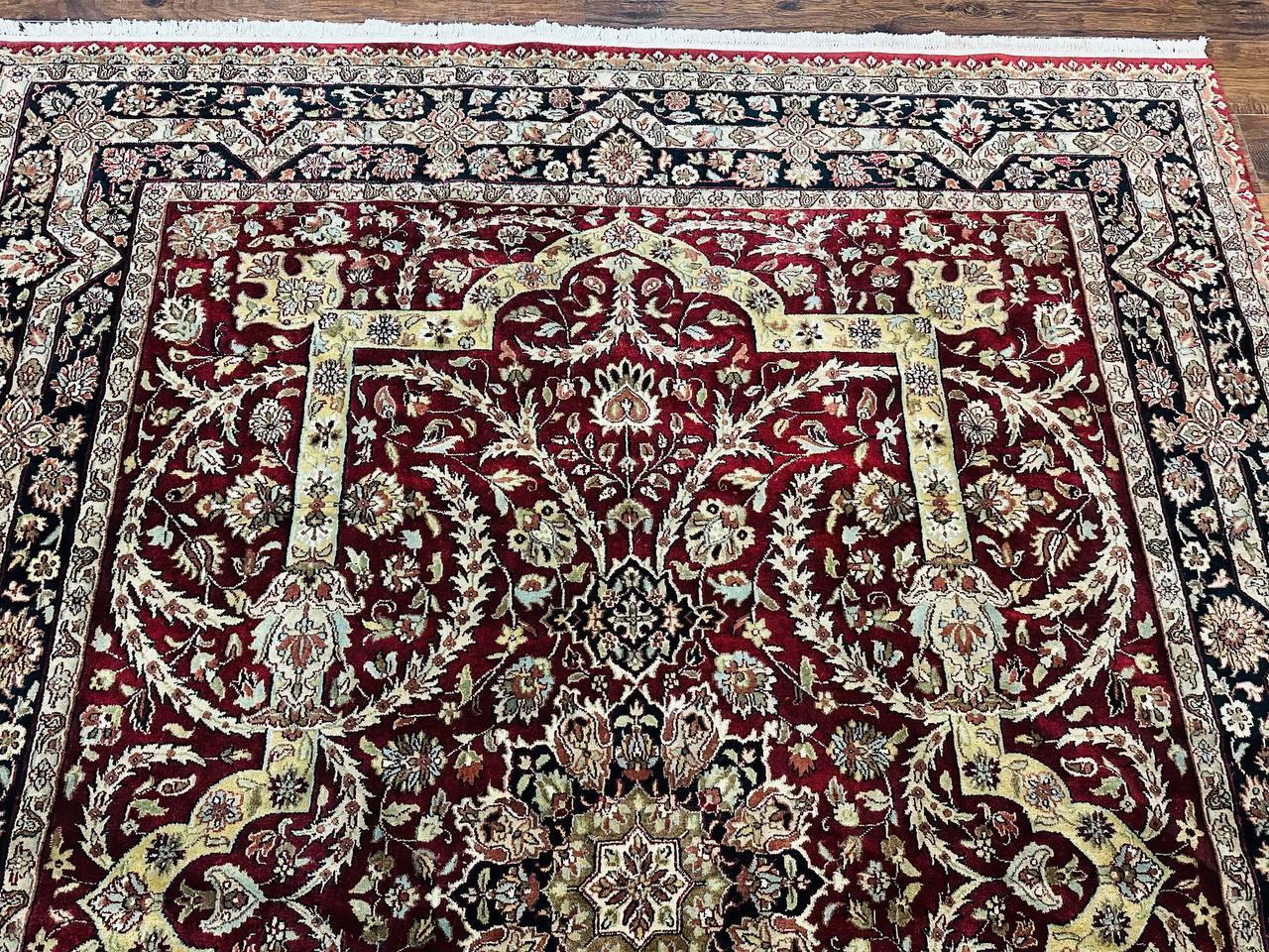 Indo Persian Rug 8x10, Red Vintage Wool Traditional Carpet, Floral, Handmade - Nuvé