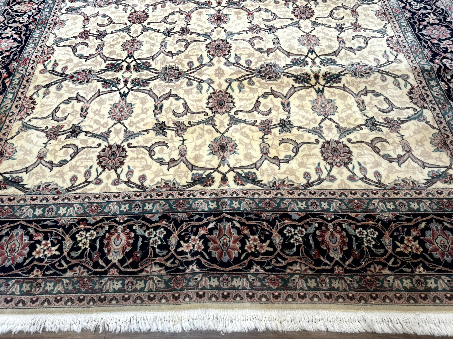Sino Persian Rug 8x10, Allover Pattern, Beige and Midnight Blue, Wool Oriental Carpet - Nuvé