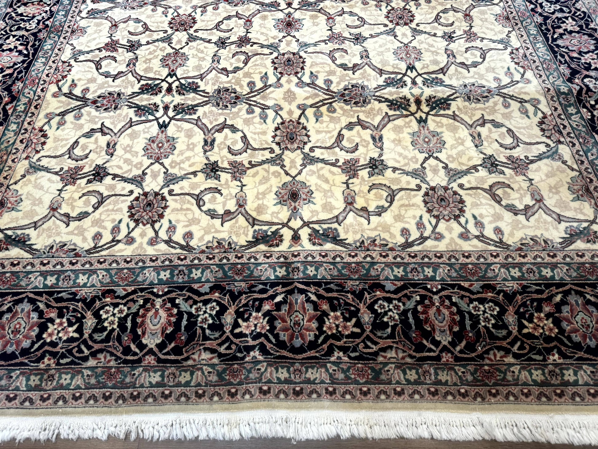 Sino Persian Rug 8x10, Allover Pattern, Beige and Midnight Blue, Wool Oriental Carpet - Nuvé