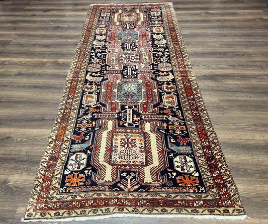 Persian Ardabil Wide Runner Rug 4x10 - Geometric Medallions & Animal Pictorials - Nuvé