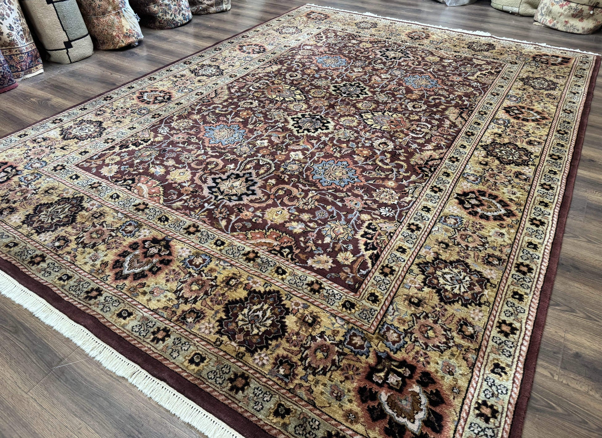 Indo Persian Rug 8x11, Eggplant & Tan, Allover Pattern, Wool Couristan Handmade Rug - Nuvé